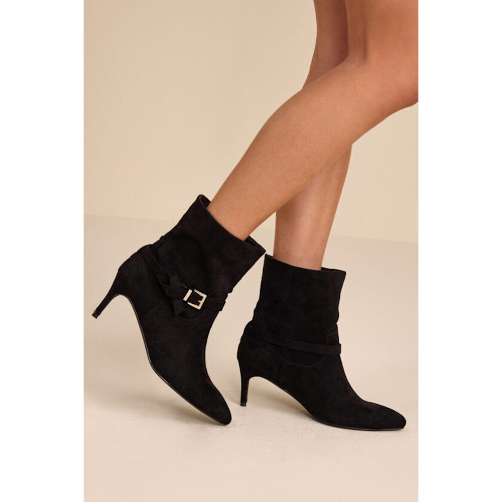Lulus Jonelle Black Suede Buckle High Heel Booties - Size 7.5